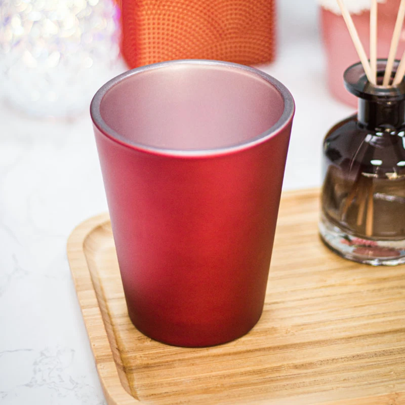 14oz Taper Shaped Glass Scented Candle Holder Christmas Red Spraying