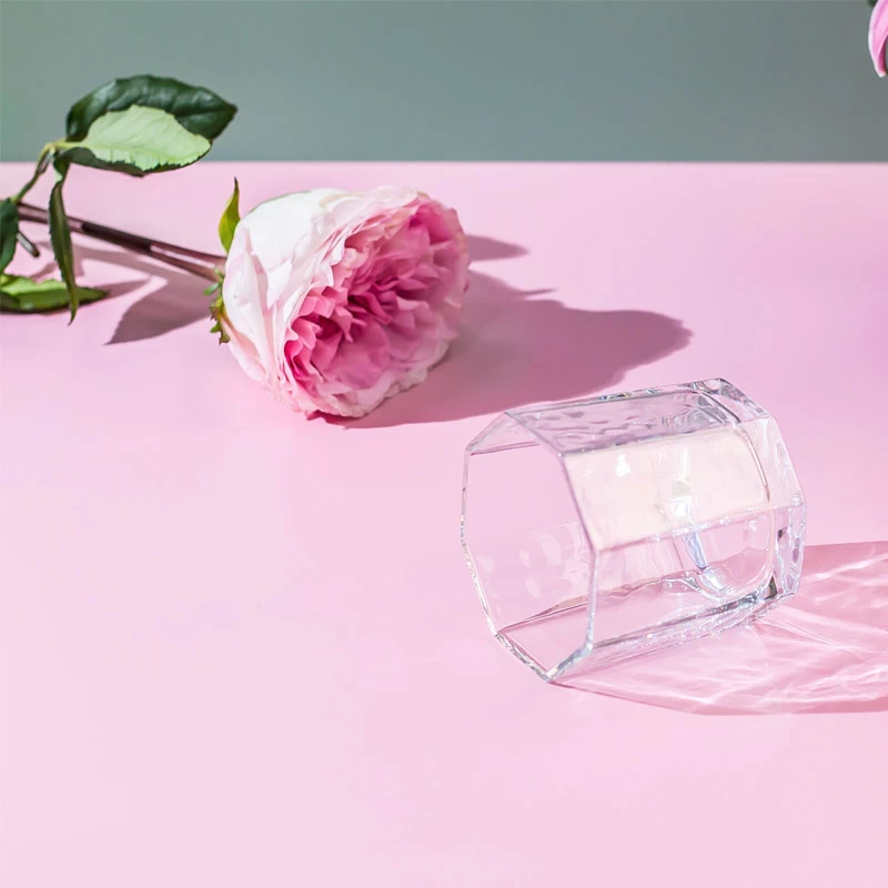 Empty Octagonal Glass Candle Holder 7oz For Candle Making In Bulk