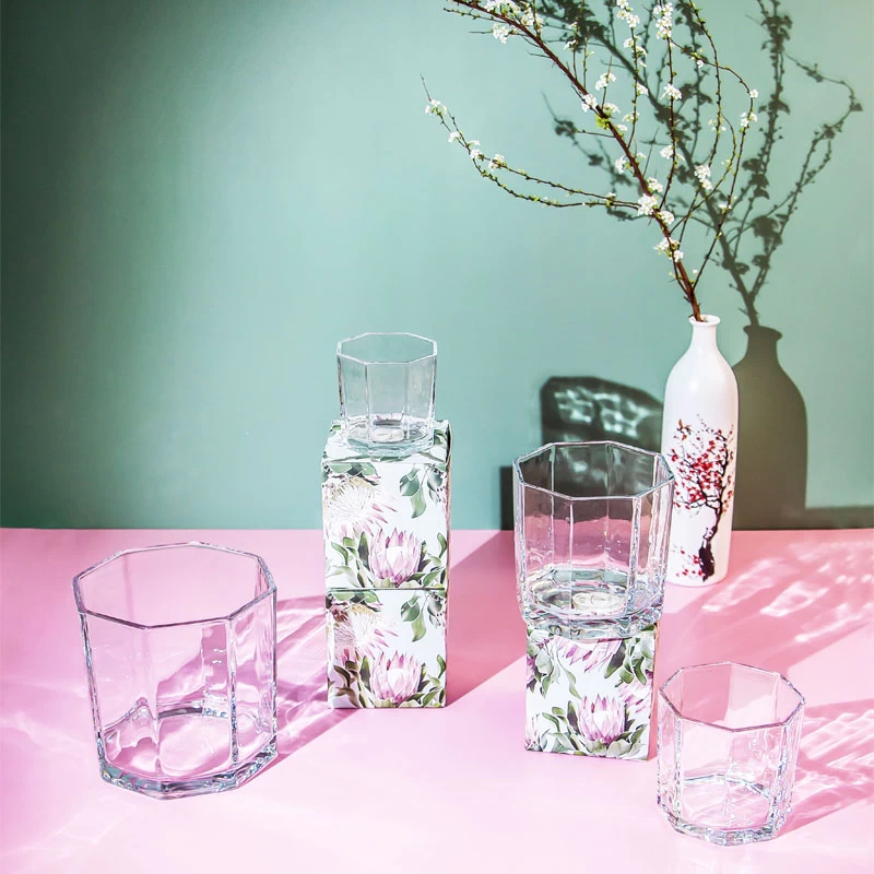 Empty Octagonal Glass Candle Holder 7oz For Candle Making In Bulk