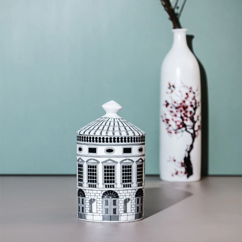 Ceramic Candle Jar with Lid for Scented Candle OEM & ODM, European Architecture-Large