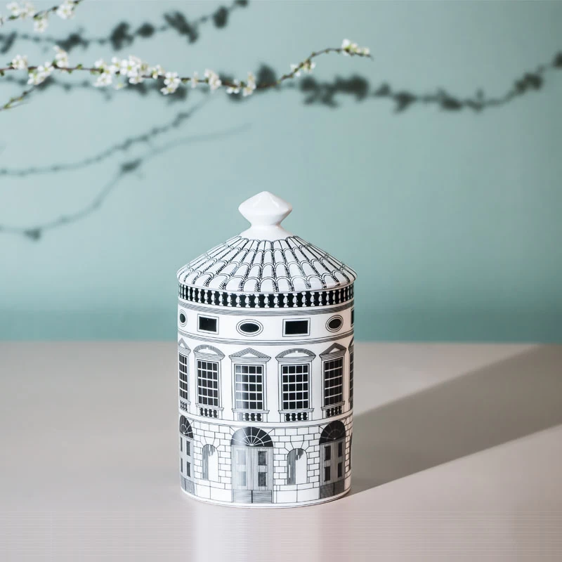 Ceramic Candle Jar with Lid for Scented Candle OEM & ODM, European Architecture-Large