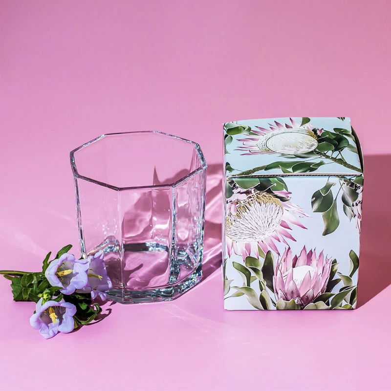 Octagonal Bulk Transparent Glass Candle Holder 14oz