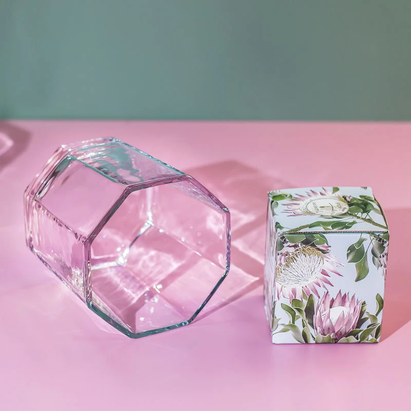 Octagon Clear Glass Candle Holder 52oz Large Glass