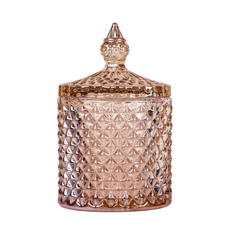 Iron Plating Geo Diamond Glass Candle Jar With Lid 230ml