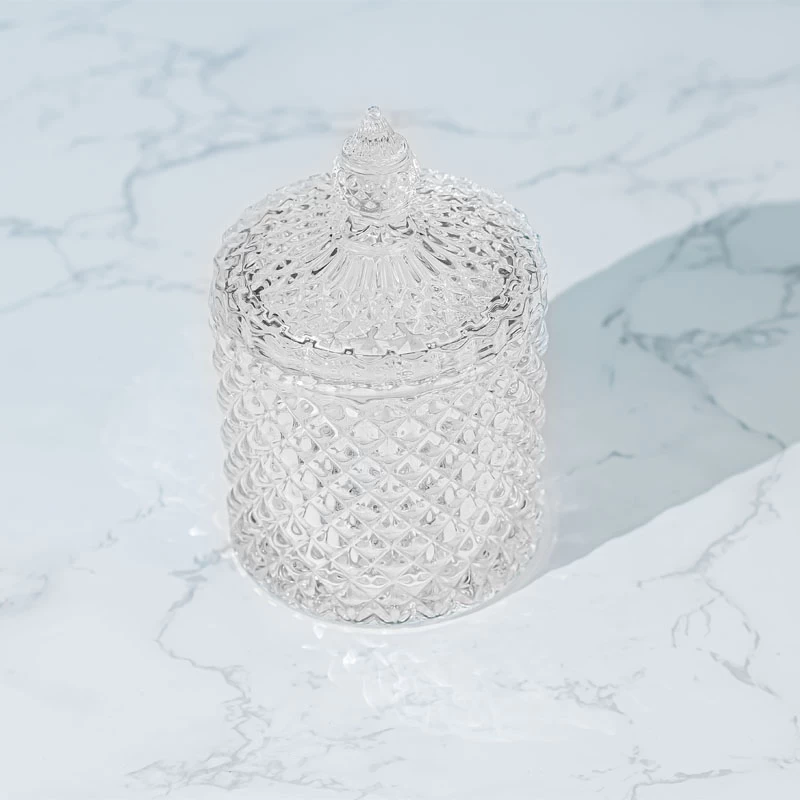 Crystal Geo Cut Glass Candle Jar With Lid Wholesale