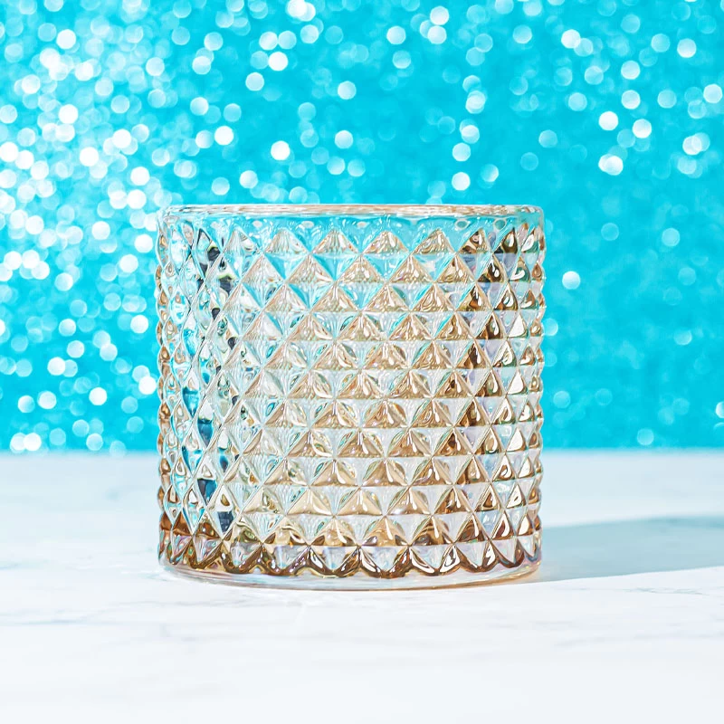 Iron Plating Geo Diamond Glass Candle Jar With Lid 230ml