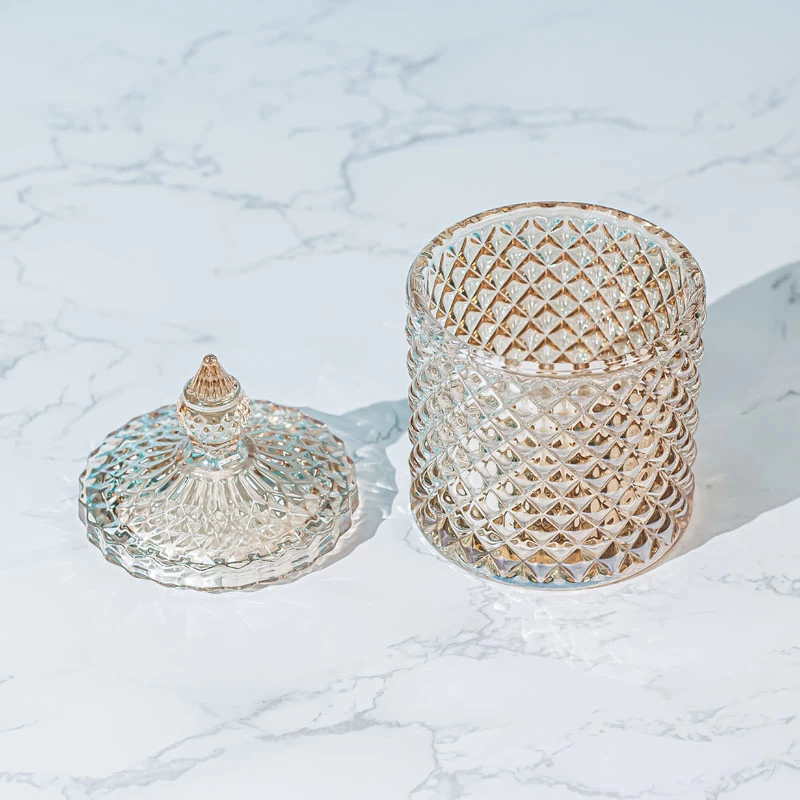 Iron Plating Geo Diamond Glass Candle Jar With Lid 230ml