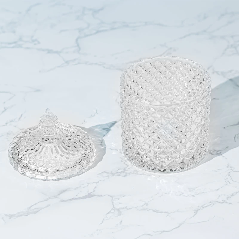 Crystal Geo Cut Glass Candle Jar With Lid Wholesale
