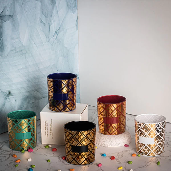 hot stamping gold with green color sprays votive candle holder white cypress