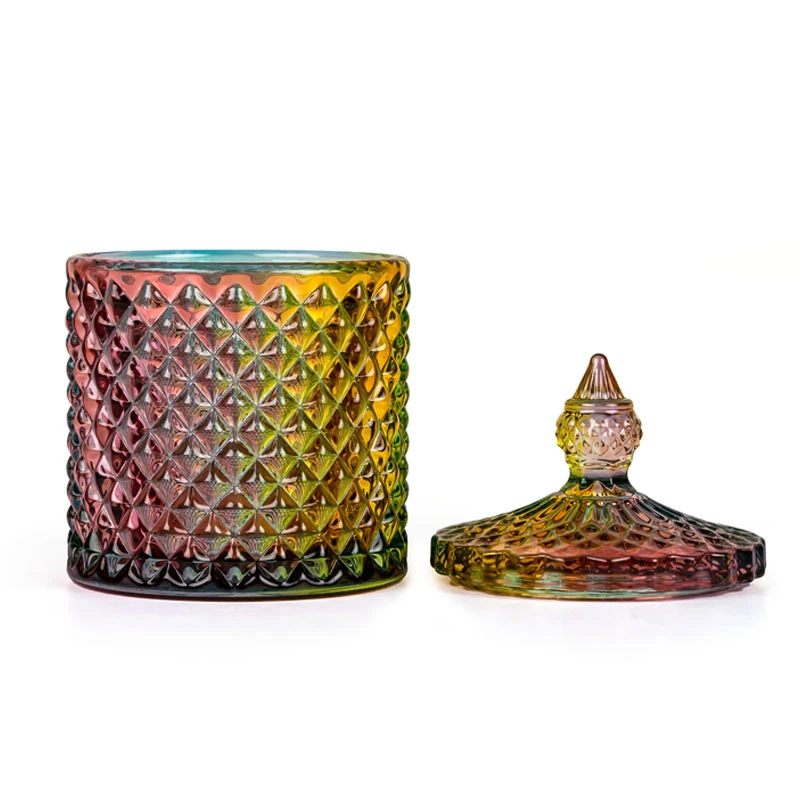 Luxury Glass Apothecary Jars Embossed Candle Making Container with Lid