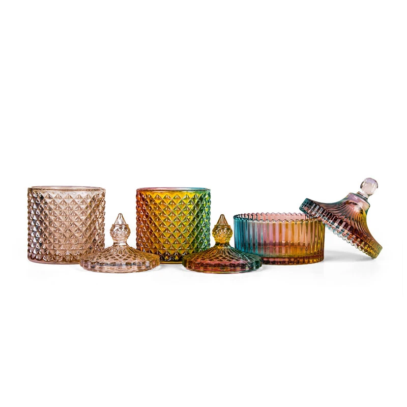 Luxury Glass Apothecary Jars Embossed Candle Making Container with Lid