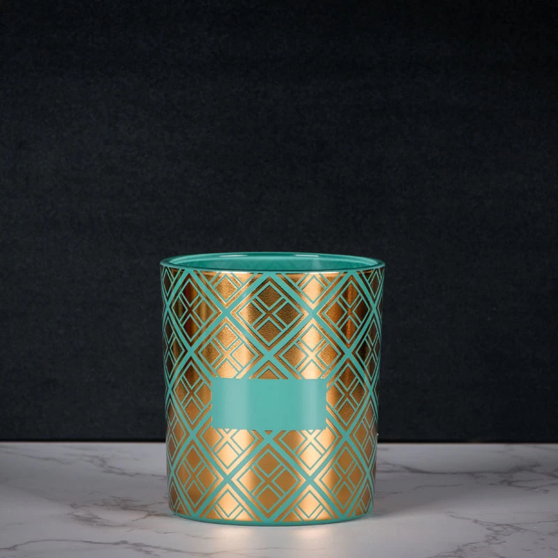 hot stamping gold with green color sprays votive candle holder white cypress