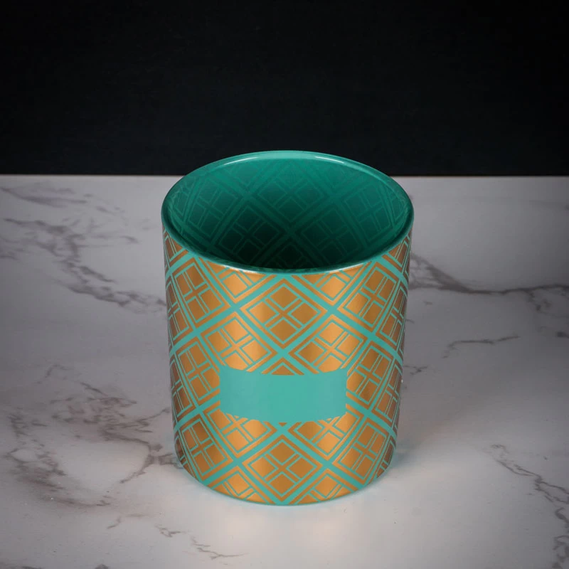 hot stamping gold with green color sprays votive candle holder white cypress