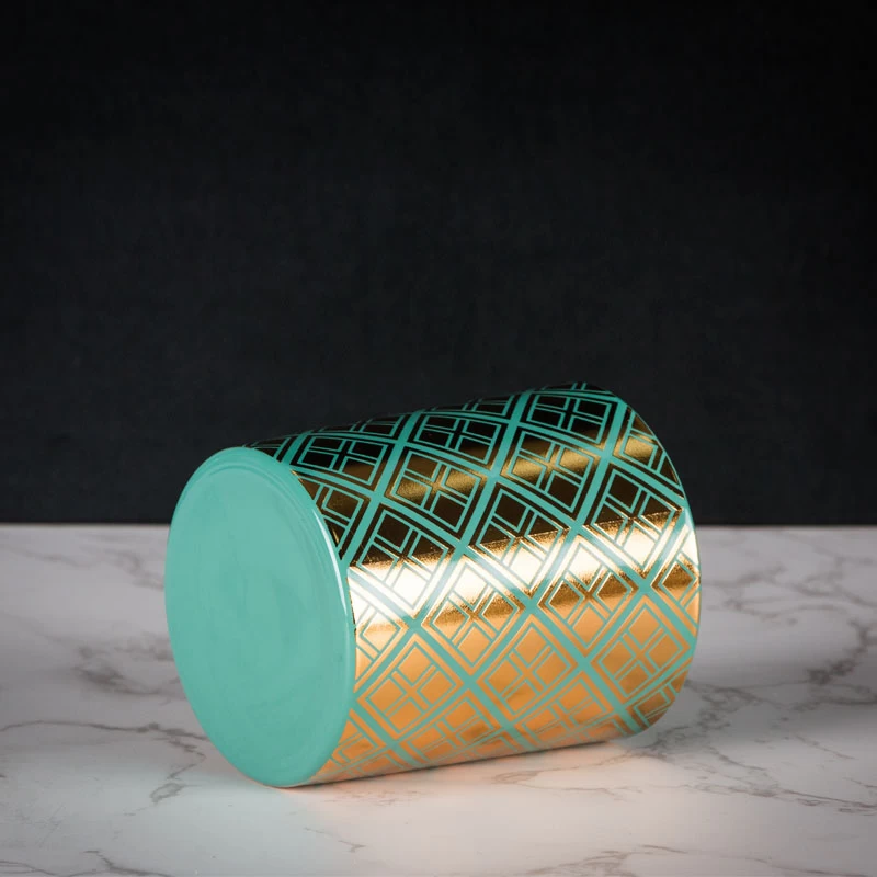 hot stamping gold with green color sprays votive candle holder white cypress