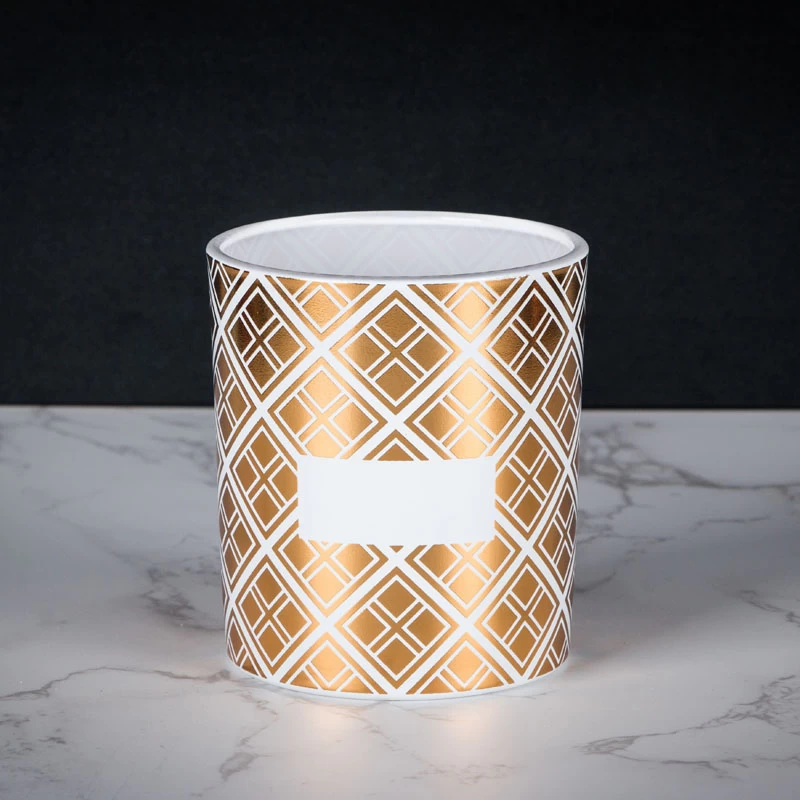 hot stamping gold candle holder glass with white color sprays