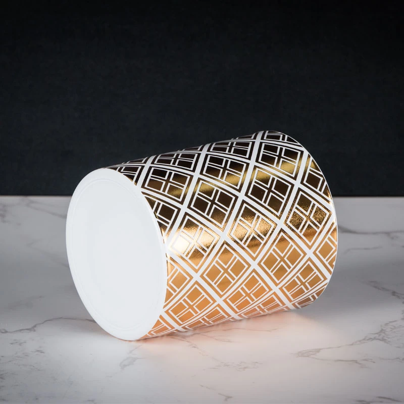 hot stamping gold candle holder glass with white color sprays