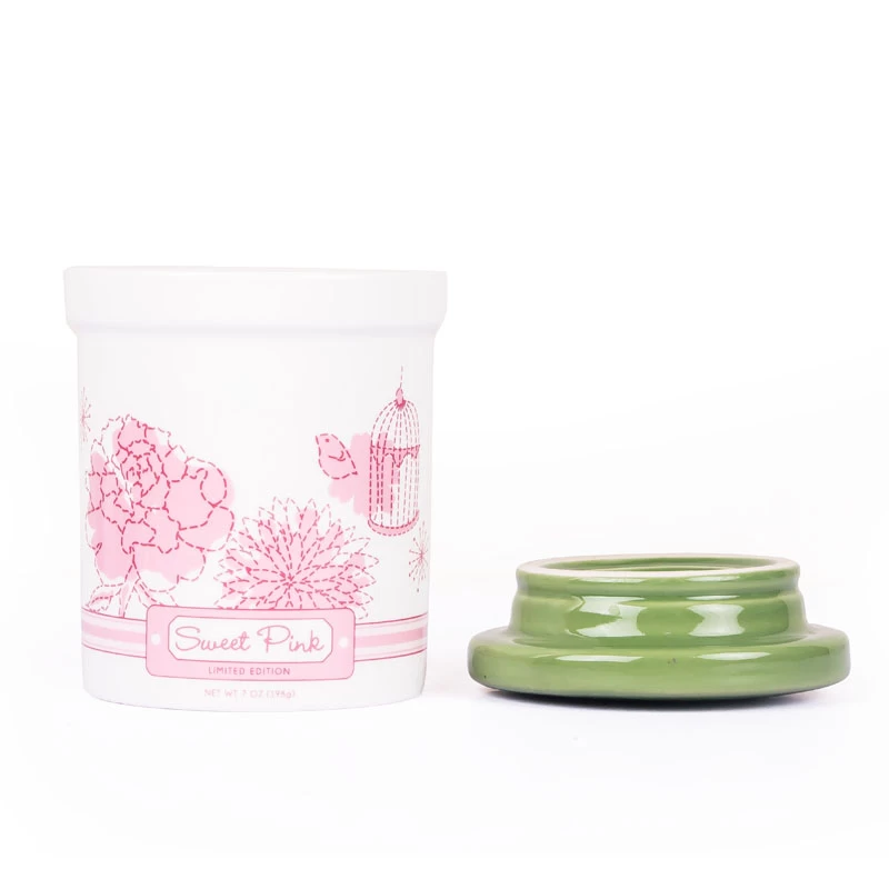 8oz Ceramic Votive Candle Holder with Lid Spring Series Pink