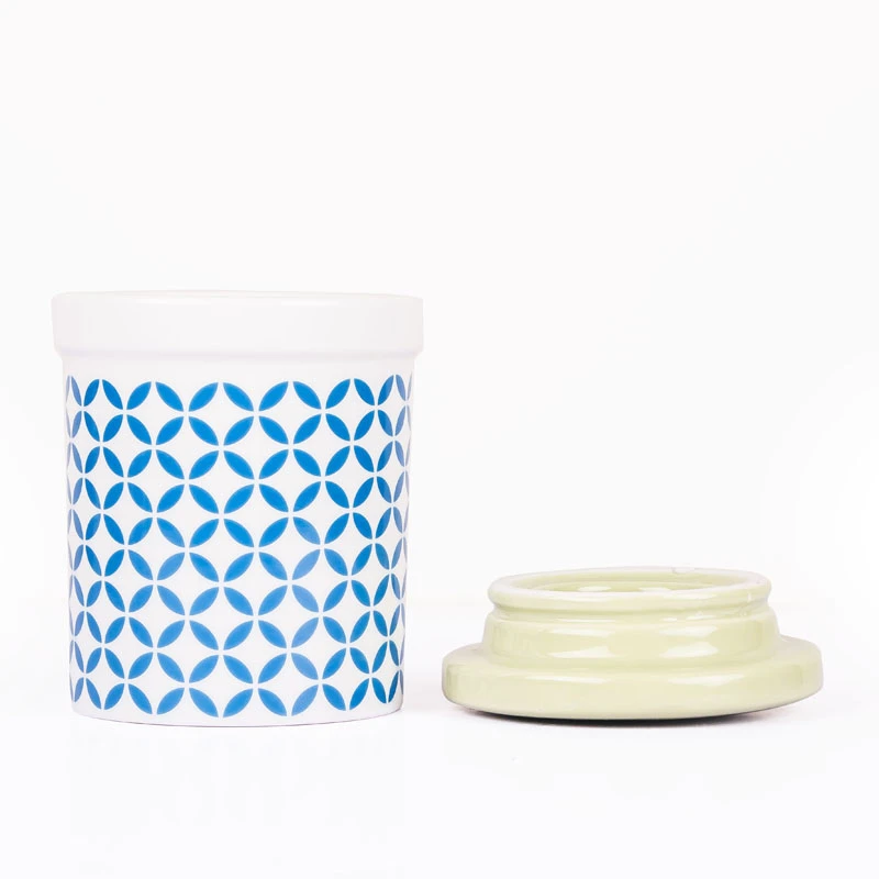 8oz Ceramic Candle Jar with Lid Spring Series Blue