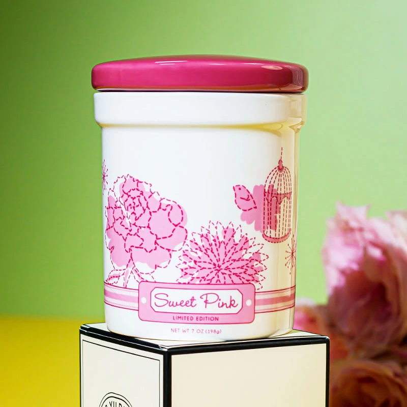 8oz Ceramic Votive Candle Holder with Lid Spring Series Pink