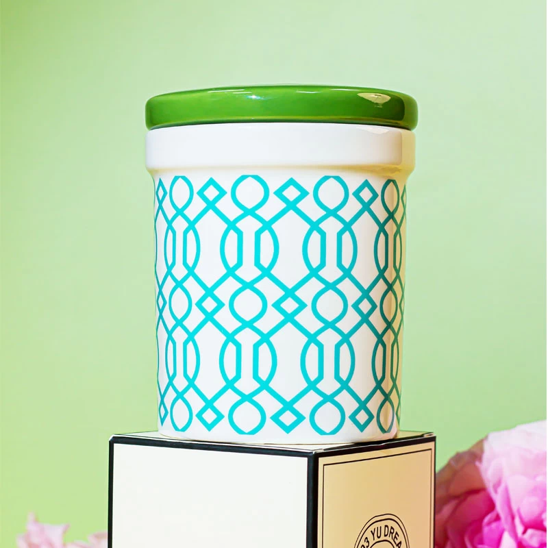 8oz Ceramic Candle Jar with Lid Spring Series Green