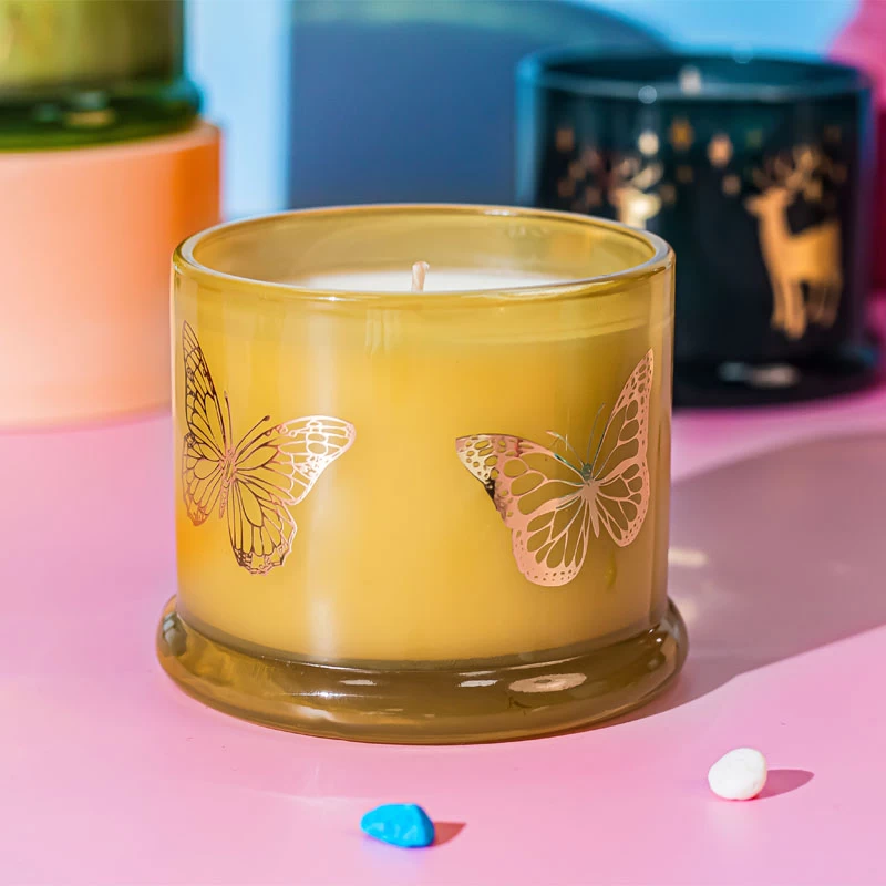 Butterfly Hot Stamping Candle Vessel Glass Jar With Lid