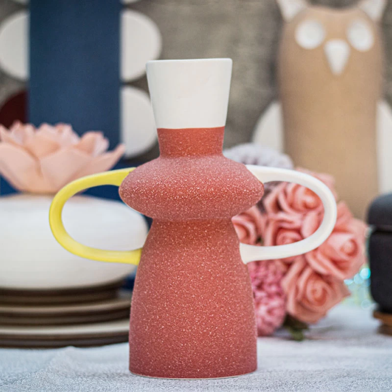 Pitcher Shaped Ceramic Vase for Flowers, Modern Farmhouse, Rustic Home Decor