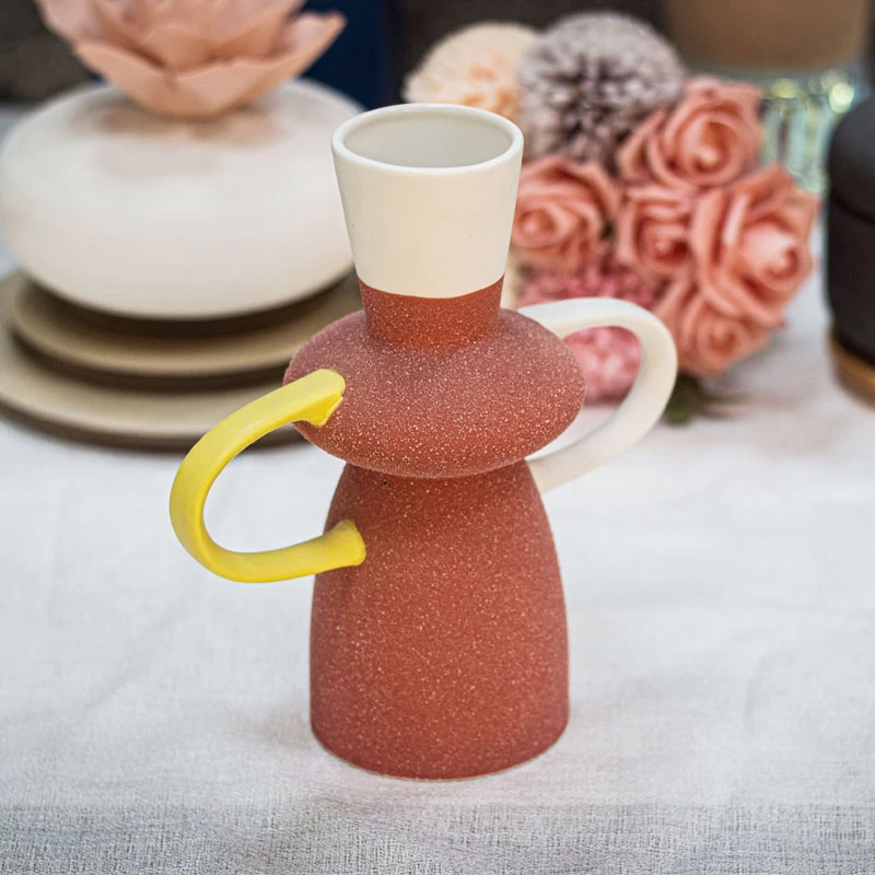 Pitcher Shaped Ceramic Vase for Flowers, Modern Farmhouse, Rustic Home Decor