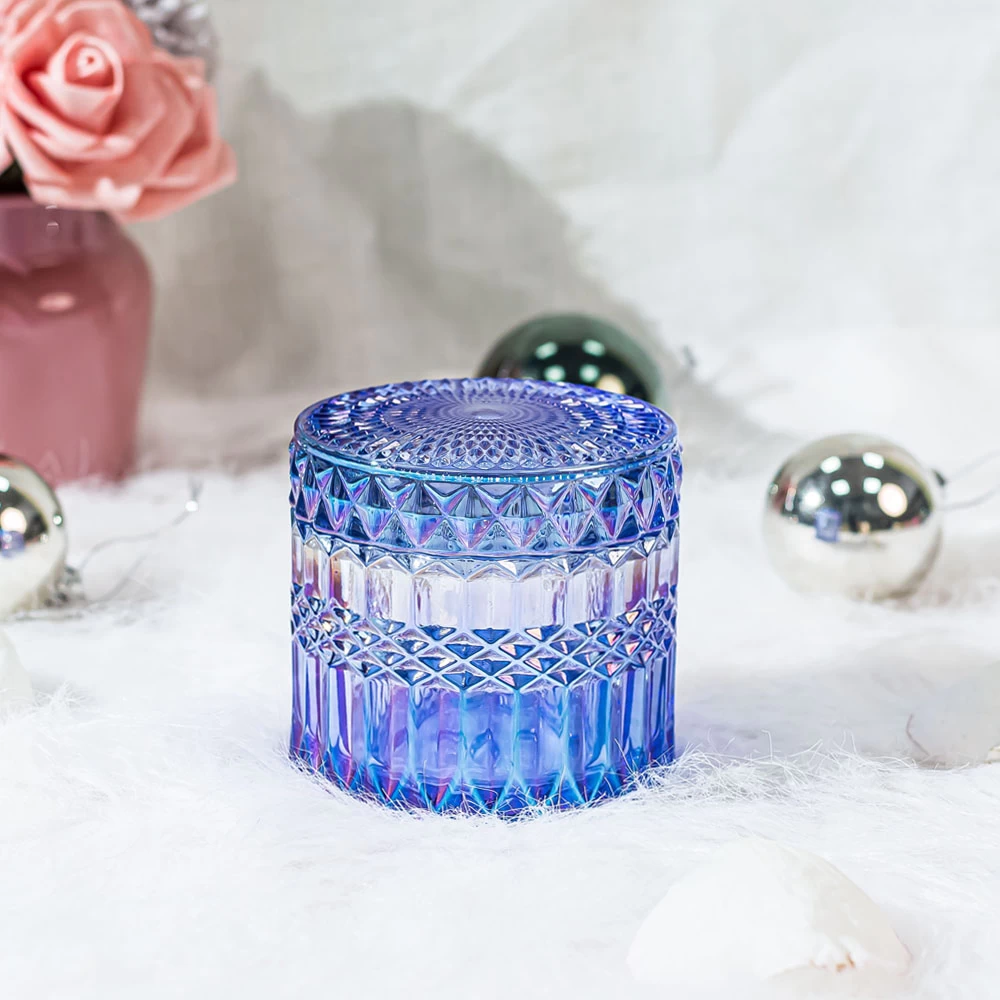 Candle Supplies Empty Glass Candle Jar with Iridescent Color Sprays for Scent Candle Apple Blue Clover