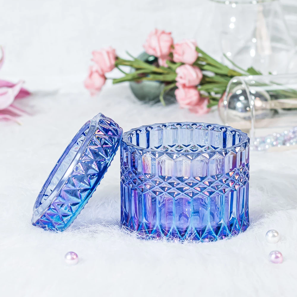 Candle Supplies Empty Glass Candle Jar with Iridescent Color Sprays for Scent Candle Apple Blue Clover