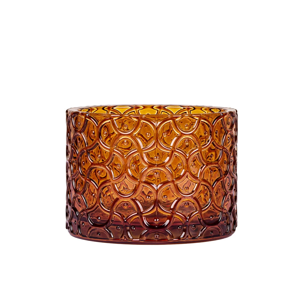 Embossment Glass Empty Votive Candle Jar with Lid On Sale 