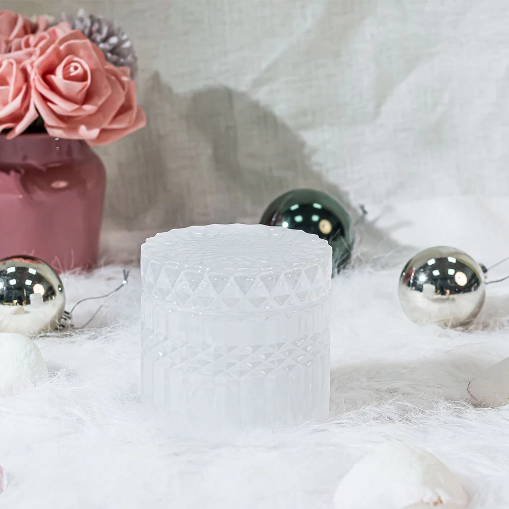 Sparkling Milk White Glass Jar With Matching Lid For Soy Wax Candles