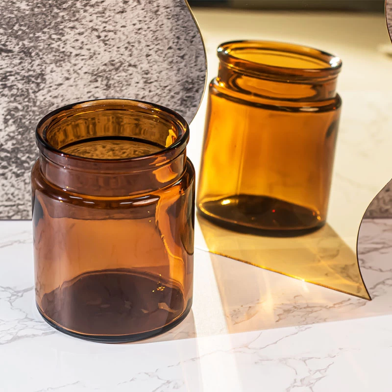 Empty Amber Glass Candle Jar For Scented Candles