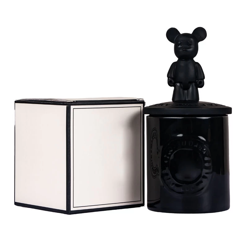 5oz Ceramic Votive Candle Jar With Lid Black Gloomy Bear