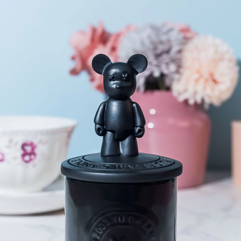 5oz Ceramic Votive Candle Jar With Lid Black Gloomy Bear