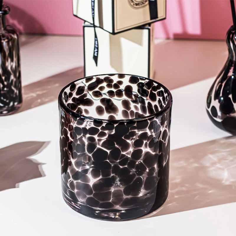 Leopard Spotted Smoke Black Glass Votive Tealight Candle Holders For Modern Home Decor