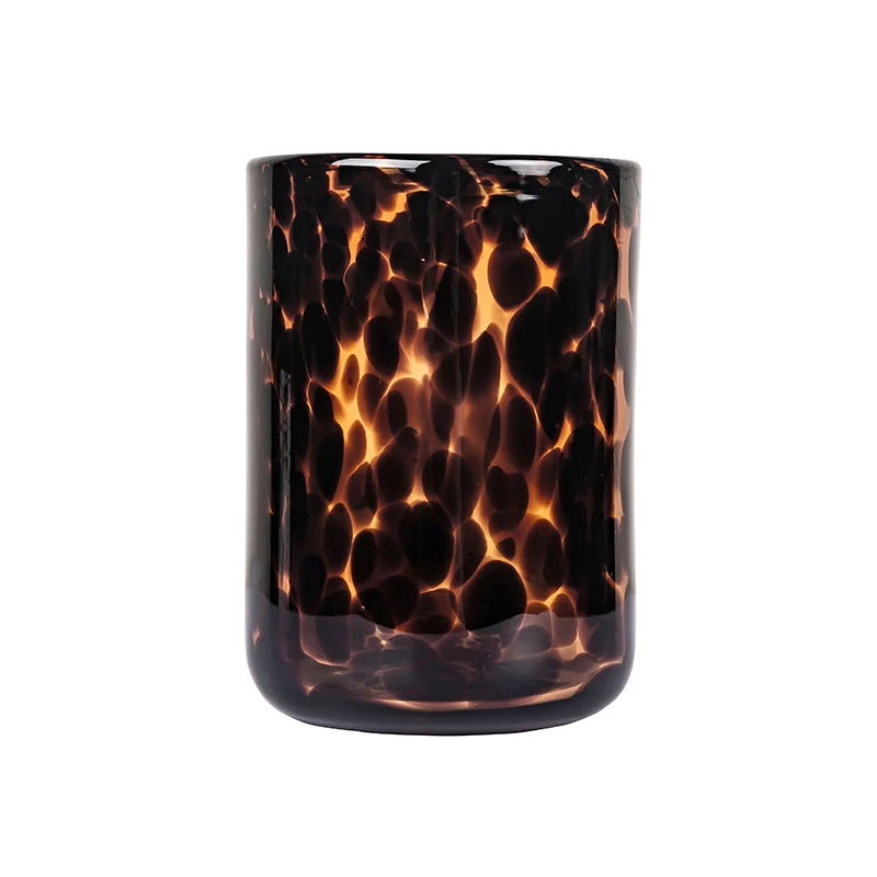Handmade Taper Glass Candle Jar Brown Black Animal Print For Home Deocr - COPY - 2v8ibg