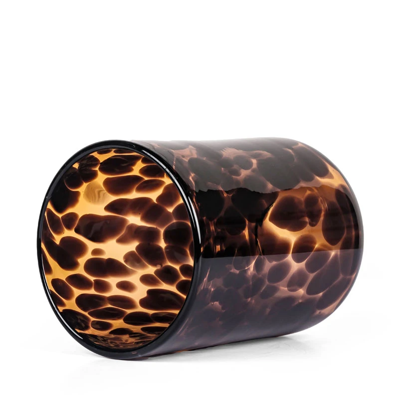 Handmade Taper Glass Candle Jar Brown Black Animal Print For Home Deocr - COPY - 2v8ibg