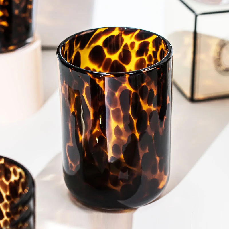 Handmade Taper Glass Candle Jar Brown Black Animal Print For Home Deocr - COPY - 2v8ibg