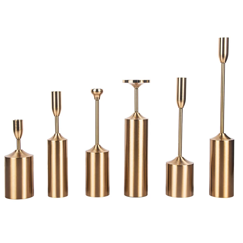 Gold Unscented Wax Brass Pillar Candle Stand 7.36