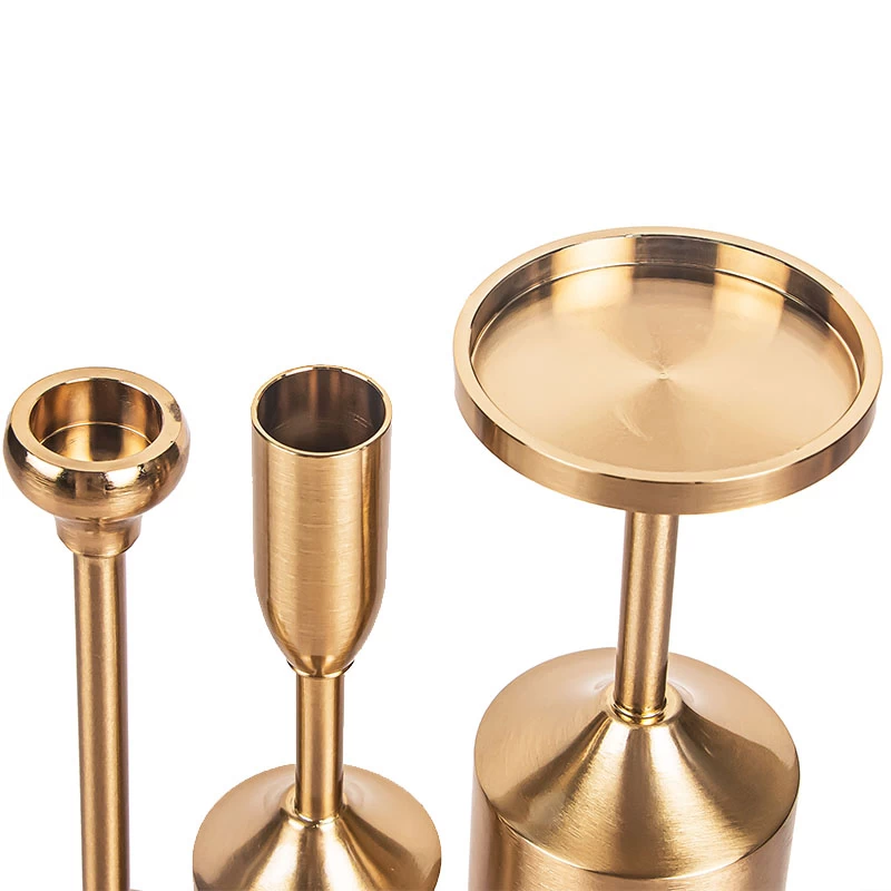 Gold Unscented Wax Brass Pillar Candle Stand 7.36