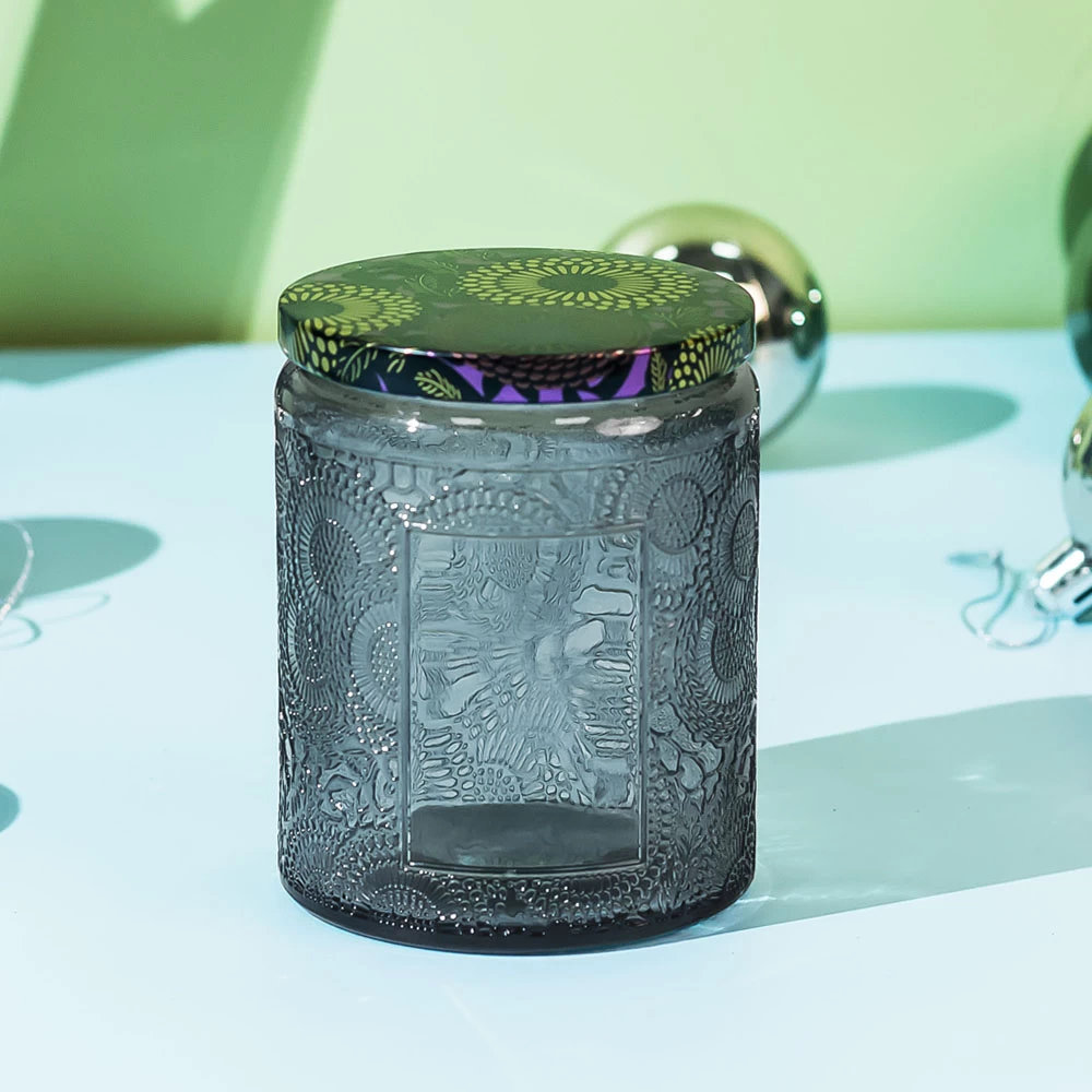 Premium Embossment Apothecary Jars with Printed Tin Lid Capacity 6oz