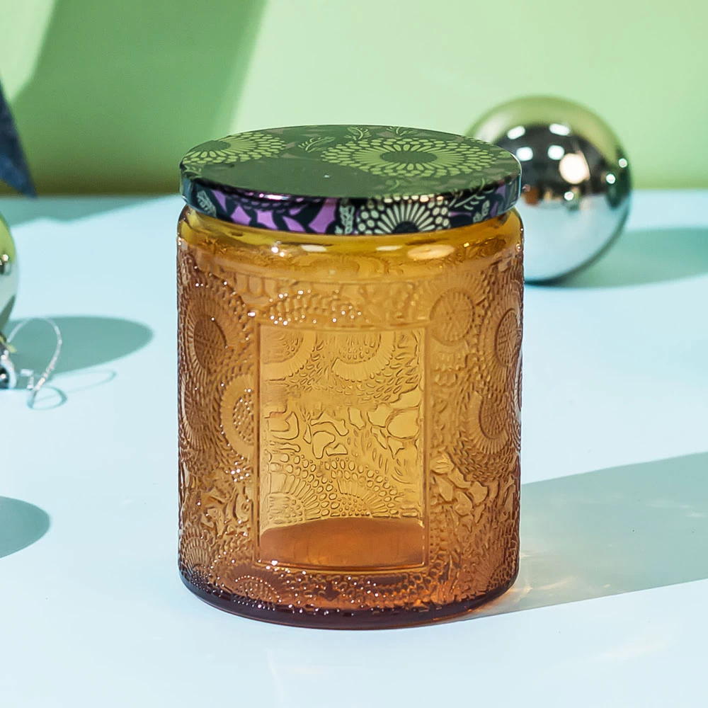 Amber Apothecary Candle Jar with Tin Lid for Scented Candles