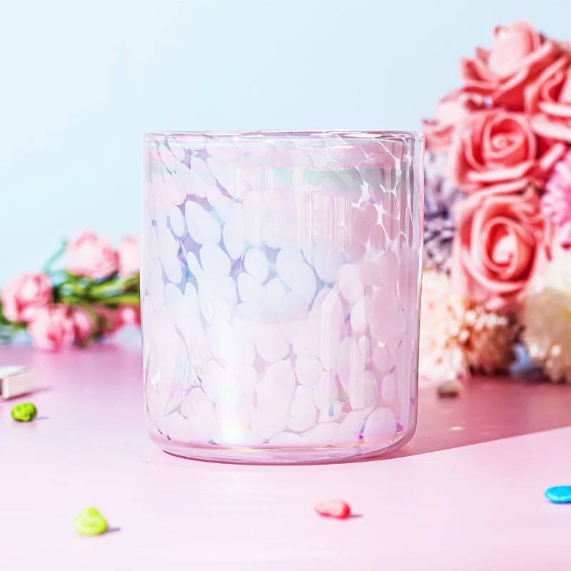 Pink Spotted Sparkling Handmade 16oz Glass Candle Jar For Candles Making