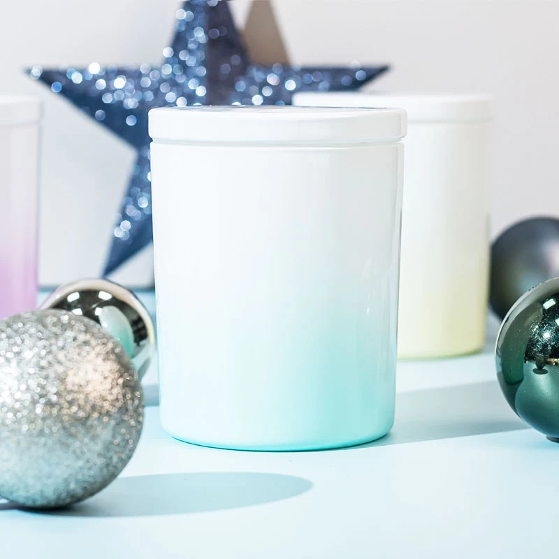 Empty Gradient Sprays Votive Glass Candle Jar With Lid Light Green