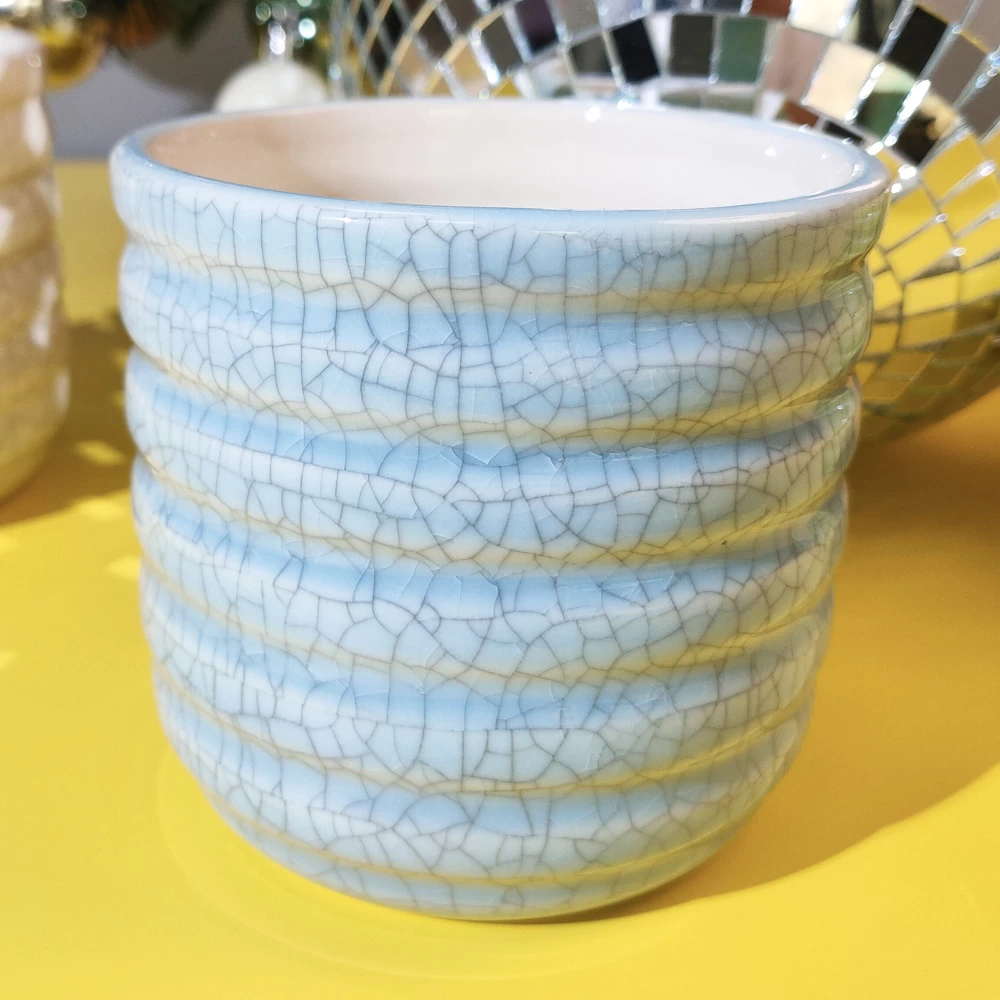 Crazing Blue Ceramic Candle Holder 14oz