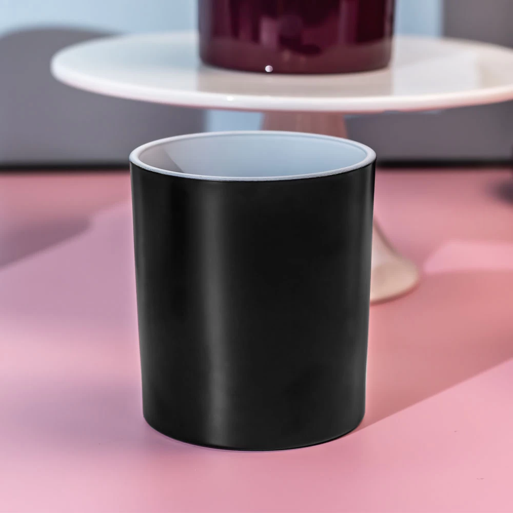 11 Unzen schwarzes Kerzenglas für Duftkerzen, weißes Interieur