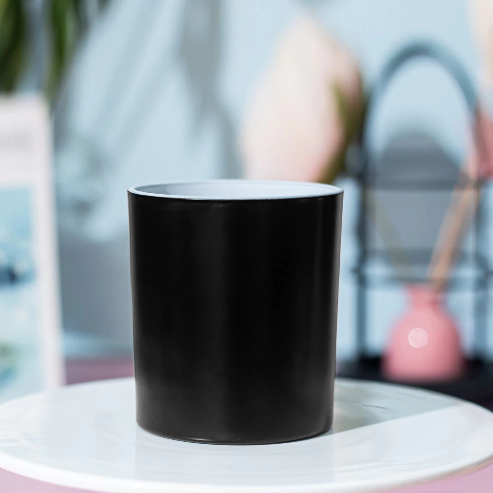 11 Unzen schwarzes Kerzenglas für Duftkerzen, weißes Interieur