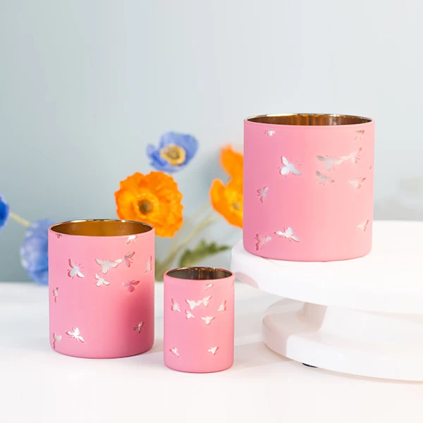 3oz Borosiliate Candle Holder Votive Pink  Laser Engraving