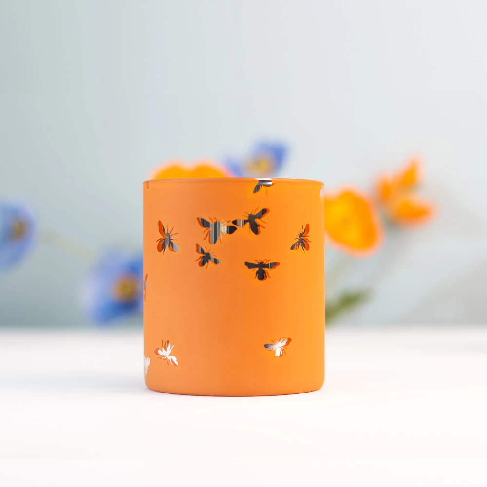 Classic 8oz Candle Holder Borosiliate Glass Laser Engraving Orange