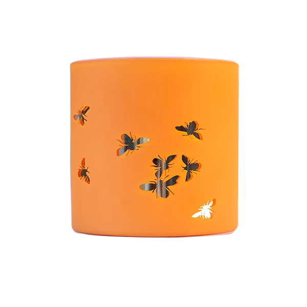 3 Wick Candle Holder Borosiliate Glass Laser Engraving Orange